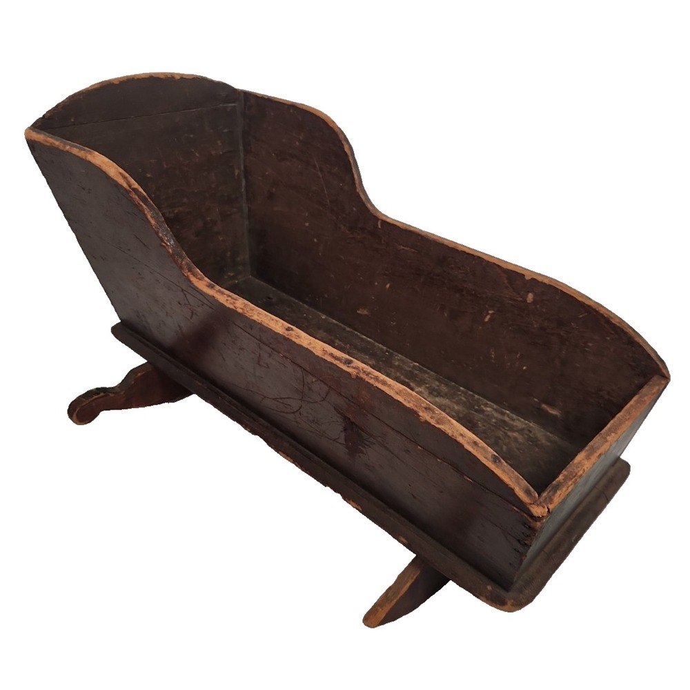 Antique Primitive Wooden Doll Cradle Rocking Crib Farmhouse Decor AS IS